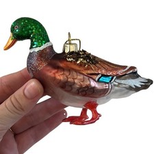 Blown Glass Mallard Duck Christmas Ornament Hand Painted Gold Glitter Hunting picture