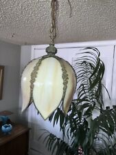 VTG 6 Panel Caramel Slag Glass Tulip Hanging Lamp Fixture MCM ￼Victorian picture