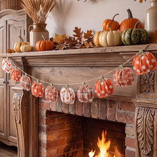 Vintage Fall Pumpkin Patchwork Fabric Pumpkin Garland with Bow picture
