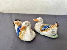 VINTAGE PORCELAIN POLYCHROME DUCK FIGURINE CHINA IMPORT FIGURE SET OF 2 BIRDS #2 picture