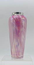 Antique Iridescent Pink & White Marbled Glass Vase With Sterling Silver Collar picture