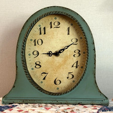 Creative Co-Op Mantel Clock Distressed Teal Green Oval Metal Farmhouse Decor picture