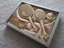 Vintage Gold Color Hand Mirror, Brush, and Comb Vanity Set, Engagement Gift picture