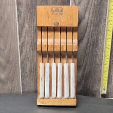Hull Steak Knife Set Vintage 50s in Wooden Wall Block 6 Piece picture