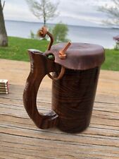 Wood Mug Walnut Handcrafted 12oz W Leather Lid Made in USA picture