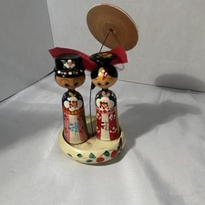 Vintage Asian Oriental Wooden Figurines Hand Painted picture