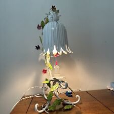 Vintage Italian  Tole Flower Table Lamp Metal Tulip Shade Hand Painted Italy picture