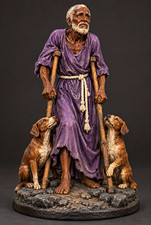 San Lazaro Figurine – Elderly Man in Purple Robe w/ Crutches & 2 Dogs 10 in picture