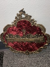 Vtg Ornate Angels Brass Frame Jesus Last Supper Red Velvet Wall Plaque Porta picture