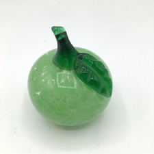 Art Glass Hand Blown Paperweight Speckled Green Apple picture