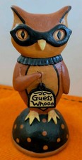 VTG Jenene Mortimer ESG Halloween Owl~Orange & Blk~Folk Art Figurine~Rare Owl 🦉 picture