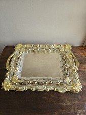VTG Set Of 2 Dakco Silver Plated Retangle Baroque Trays W/Gold Handles & Leaves picture