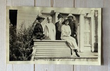 Antique Snapshot Photo Family Posing On Porch Of House Men Women picture