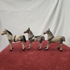 Three Antique Putz Composition Stick Leg White Christmas Horse Figurines Germany picture