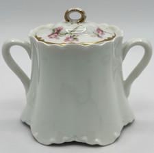 Antique Haviland Limoges France Ranson White Sugar Bowl w/ Pink Rose Gold Lid #9 picture