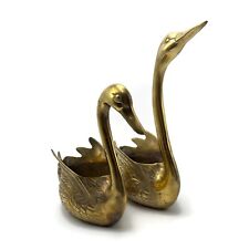 Vintage 1970's Regency Mid Century Modern Style Solid Brass Swan Planters Set picture