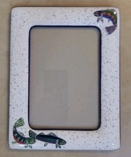 Shorelines By Julie Ueland White Speckled Ceramic Picture Photo Frame Fish 1996 picture