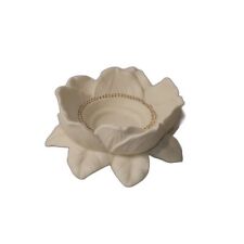 PartyLite White Porcelain Lotus Flower Tealight Candle Holder Gold Accents picture