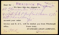 1901 Standard Chain Company Braddock PA Pittsburgh Jefferson 1c Postal Card picture