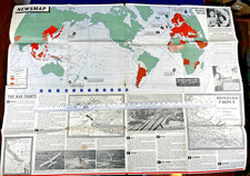 Very Large WWII Newsmap 1942 War Fronts Nazi Europe Pacific Guadalcanal picture
