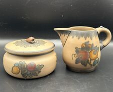 L Hjorth  Pottery Vintage Danish Covered Sugar And Creamer Fruit Motif picture