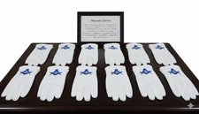 Masonic White Gloves Blue Embroidered G Logo Square & Compass 12 Gloves picture