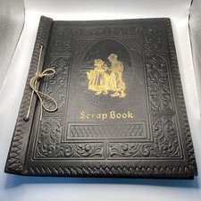 Vintage Early-Mid 1900’s Black Scrapbook W/Dutch Themed Embossed Pattern 14.5 In picture