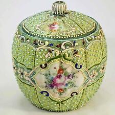 ANTQ JAPANESE RAISED ENAMEL MORIAGE PORCELAIN TRINKET BOX CONTAINER COVERED DISH picture