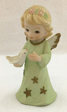 Lefton China Hand Painted Angel Figurine 1987 Green Dress Holding Dove 06365 picture
