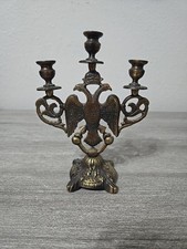 Mid Century Art Deco Brass 3 Candlestick Holder Eagle Design picture