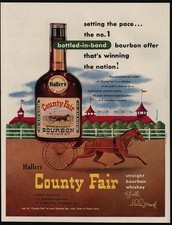 1951 HALLER'S County Fair Whiskey - Harness Horse Race STEINWEISS Art VINTAGE AD picture
