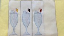 Vintage Cocktail Napkins 1950s Risque Pin Up Girls Madeira Embroidered Linen 3 picture