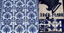 Antique 1862 American Reversible Blue Bird Nest Jacquard Loomed Woolen Coverlet picture
