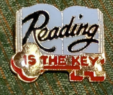 Reading Is The Key Vintage Lapel Hat Pin 1989 Fundwares Teacher Pin picture