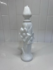Vintage Avon White Milk Glass Floral Bud Vase Decanter Bottle Tulip Stopper 9.5 picture