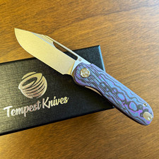 Tempest Knives Tornado 154CM Steel Purple Flow Camo Carbon Liner Lock EDC Knife  picture
