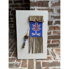Plains Great Lakes Native American Beaded Pipe w Leather Tobacco Bag Framed picture