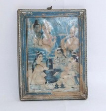 Old Vintage Lord Rama N Sita Worshipping Lord Shiva Litho Print Well Framed N2 picture