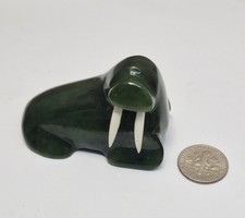 Canadian Spinach Jade Carved Walrus Sculpture 2.0