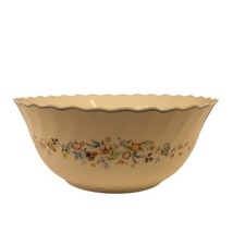 VTG Arcopal Milk Glass Serving Bowl Floral Scalloped Edge Victoria France READ picture