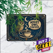 Night Owl Coffee Shop Tin Sign Crescent Moon Stars Cafe Kitchen Metal Plaque picture