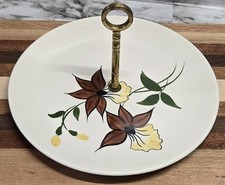 Vtg Blue Ridge Southern Potteries Tidbit Plate Tray Copper Handle Round Flowers picture