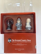 Set of 3 Turkey and Pilgrim Candles Vermont Country Store Thanksgiving NIB 3