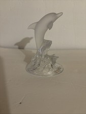 Vintage Frosted Glass Dolphin Figurine 6” Tall Leaping Wave picture