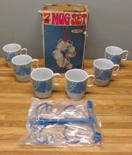 Vintage NEVCO 7 Piece Mug Set New/old Stock In Box Floral Design MCM Japan picture