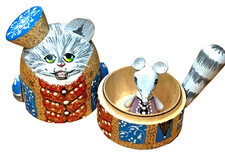 VTG Russian Matryoshka Cat And Mouse Nesting Doll Set Signed N. Trofimova RARE picture