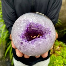 1.75LB Natural Agate Open Smile Sphere Amethyst Geode Healing Wealth Crystal Dec picture