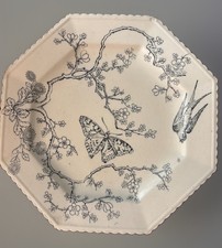 Vtg 1800’s Victorian Aesthetic Movement Octagonal Plate Butterfly Swallow Bird picture
