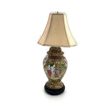 Lamp Rose Medallion Design Vintage Porcelain Oriental Asian Table Lighting Decor picture