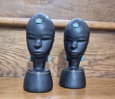 Vintage ABCO Black With Turquoise Details Chalkware Tribal Princess Bust Pair picture